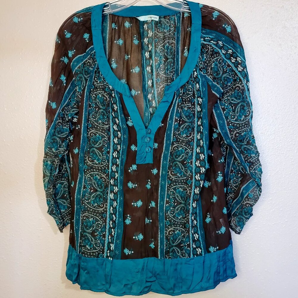 Maurices Teal & Brown Floral Paisley Blouse Women's XL